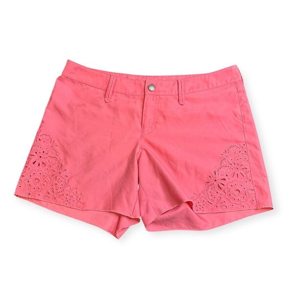 ATHLETA Women’s Coral Pink Coastal Eyelet Floral Embroidered Shorts Size 4 Style - Picture 1 of 5